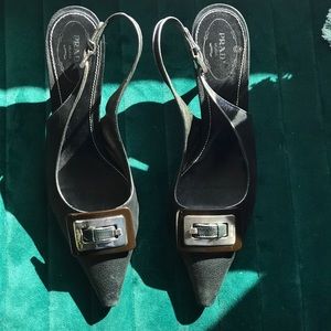 Vintage Prada Black Leather Slingbacks